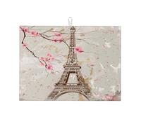 Tappetino scolapiatti in microfibra con motivo a torre Eiffel di Parigi, 18x24 cm, assorbente, per lavello da cucina, per accessori da cucina