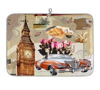 Tappetino scolapiatti in microfibra con motivo Big Ben di Londra, in stile vintage, assorbente, per cucina, cucchiaio, piatto di vetro, 45,7 x 60,9 cm