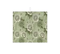 Tappetino scolapiatti in microfibra con motivo floreale vintage verde per bancone della cucina, con rose e farfalle, 40,6 x 45,7 cm