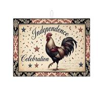 Tappetino scolapiatti in microfibra con motivo gallo rosso, per feste festive, assorbente, per il giorno dell'indipendenza, per la decorazione della cucina, 45,7 x 61 cm