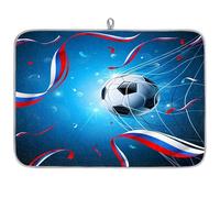 Tappetino scolapiatti in microfibra con motivo palla da calcio con bandiera della Russia, tappetino assorbente per scolapiatti per cucchiaio da cucina, piatto di vetro, 45,7 x 60,9 cm