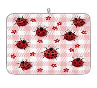 Tappetino scolapiatti in microfibra con motivo scozzese, motivo coccinella, assorbente, per cucina, cucchiaio, piatto di vetro, 40,6 x 45,7 cm