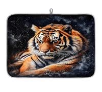 Tappetino scolapiatti in microfibra con motivo tigre, assorbente, per cucina, cucchiaio, piatto di vetro, 40,6 x 45,7 cm