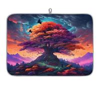 Tappetino scolapiatti in microfibra con paesaggio magico con albero della foresta magica, tappetino assorbente per scolapiatti per cucina, cucchiaio, piatto di vetro, 45,7 x 60,9 cm