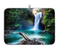 Tappetino scolapiatti in microfibra con paesaggio tropicale con cascata, paesaggio giungla, assorbente, scolapiatti per cucina, cucchiaio, piatto di vetro, 40,6 x 45,7 cm