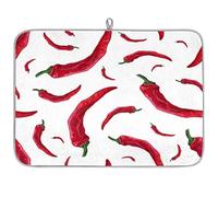 Tappetino scolapiatti in microfibra con peperoncino rosso, assorbente, scolapiatti per cucina, cucchiaio, piatto di vetro, 45,7 x 60,9 cm