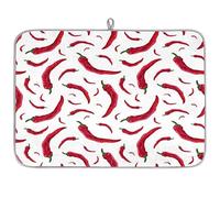 Tappetino scolapiatti in microfibra con peperoncino rosso, assorbente, scolapiatti per cucina, cucchiaio, piatto di vetro, 45,7 x 60,9 cm