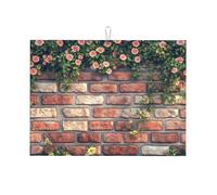 Tappetino scolapiatti in microfibra, con piccoli petali sul muro di mattoni, riutilizzabile, lavabile, per accessori da cucina, 45,7 x 61 cm