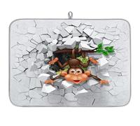 Tappetino scolapiatti in microfibra con scimmia che fa capolino divertente, assorbente, scolapiatti per cucina, cucchiaio, piatto di vetro, 45,7 x 60,9 cm
