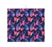 Tappetino scolapiatti in microfibra con stampa a farfalla rosa e blu, per bancone della cucina, lavabile in lavatrice, super assorbente, 40,6 x 45,7 cm