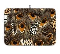Tappetino scolapiatti in microfibra con stampa animalier, motivo piuma di pavone, tigre, assorbente, scolapiatti per cucina, cucchiaio, piatto di vetro, 40,6 x 45,7 cm