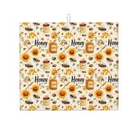 Tappetino scolapiatti in microfibra con stampa ape, girasole e miele, per bancone della cucina, lavabile in lavatrice, super assorbente, 40,6 x 45,7 cm