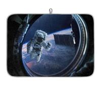 Tappetino scolapiatti in microfibra con stampa astronauta con pianeta astronauta in nave spaziale, scolapiatti assorbente, per cucchiaio da cucina, piatto di vetro, 40,6 x 45,7 cm