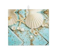 Tappetino scolapiatti in microfibra con stampa blu oceano, mare, spiaggia, conchiglie, stella marina, tappetino assorbente ad asciugatura rapida, tappetino scolapiatti pieghevole antiscivolo