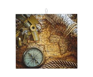 Tappetino scolapiatti in microfibra con stampa di bussola e vecchia mappa del mondo, assorbente ad asciugatura rapida, tappetino scolapiatti pieghevole antiscivolo