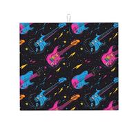 Tappetino scolapiatti in microfibra con stampa di chitarra blu e rosa, per bancone della cucina, lavabile in lavatrice, super assorbente, 40,6 x 45,7 cm