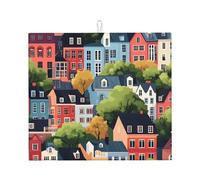 Tappetino scolapiatti in microfibra con stampa di città dei cartoni animati, per bancone della cucina, lavabile in lavatrice, super assorbente, 40,6 x 45,7 cm