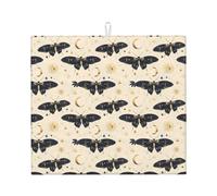 Tappetino scolapiatti in microfibra con stampa di farfalle e lune, per bancone della cucina, lavabile in lavatrice, super assorbente, 40,6 x 45,7 cm, colore: blu scuro