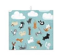 Tappetino scolapiatti in microfibra con stampa di gatti e cani, assorbente ad asciugatura rapida, tappetino scolapiatti pieghevole antiscivolo