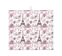Tappetino scolapiatti in microfibra con stampa di Parigi rosa, per bancone della cucina, lavabile in lavatrice, super assorbente, 40,6 x 45,7 cm