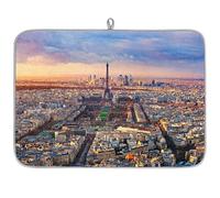 Tappetino scolapiatti in microfibra con stampa di Parigi Torre Eiffel al tramonto, assorbente, per scolapiatti da cucina, cucchiaio, piatto di vetro, 45,7 x 60,9 cm