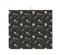 Tappetino scolapiatti in microfibra con stampa di teschi di lucertola gotica, per bancone della cucina, lavabile in lavatrice, super assorbente, 40,6 x 45,7 cm