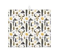 Tappetino scolapiatti in microfibra con stampa di teschio di pecora occidentale, per bancone della cucina, lavabile in lavatrice, super assorbente, 40,6 x 45,7 cm