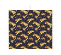 Tappetino scolapiatti in microfibra con stampa di tigre dorata, per bancone della cucina, lavabile in lavatrice, super assorbente, 40,6 x 45,7 cm
