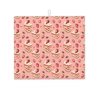 Tappetino scolapiatti in microfibra con stampa di torta di fragole per bancone della cucina, lavabile in lavatrice, super assorbente, 40,6 x 45,7 cm