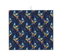 Tappetino scolapiatti in microfibra con stampa fenice blu e oro, per bancone della cucina, lavabile in lavatrice, super assorbente, 40,6 x 45,7 cm
