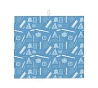 Tappetino scolapiatti in microfibra con stampa illustrazione matematica blu, per bancone della cucina, lavabile in lavatrice, super assorbente, 40,6 x 45,7 cm