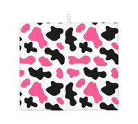 Tappetino scolapiatti in microfibra con stampa mucca nera e rosa, per bancone della cucina, lavabile in lavatrice, super assorbente, 40,6 x 45,7 cm