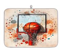 Tappetino scolapiatti in microfibra con stampa sportiva con pallacanestro, assorbente, scolapiatti per cucina, cucchiaio, piatto di vetro, 40,6 x 45,7 cm