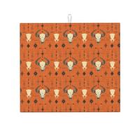 Tappetino scolapiatti in microfibra con stampa teschio di capra arancione, per bancone della cucina, lavabile in lavatrice, super assorbente, 40,6 x 45,7 cm