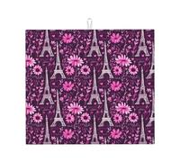 Tappetino scolapiatti in microfibra con stampa Torre Eiffel rosa, per bancone della cucina, lavabile in lavatrice, super assorbente, 40,6 x 45,7 cm