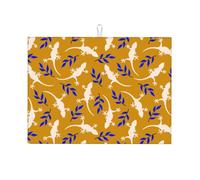 Tappetino scolapiatti in microfibra, grande tappetino scolapiatti per bancone della cucina, super assorbente, tappetino scolapiatti con geco bianco, lucertola e foglie blu, 45,7 x 61 cm, facile da
