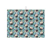 Tappetino scolapiatti in microfibra, grande tappetino scolapiatti per bancone della cucina, super assorbente, tappetino scolapiatti con testa di carlino e fiori, 45,7 x 61 cm, facile da pulire