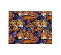 Tappetino scolapiatti in microfibra, grande tappetino scolapiatti per bancone della cucina, super assorbente, tappetino scolapiatti con volpe tribale e farfalla, 45,7 x 61 cm, facile da pulire
