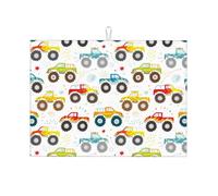 Tappetino scolapiatti in microfibra, grande tappetino scolapiatti per bancone della cucina, tappetino super assorbente, tappetino scolapiatti a forma di Monster Trucks, 45,7 x 61 cm, facile da pulire