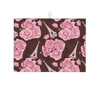 Tappetino scolapiatti in microfibra, grande tappetino scolapiatti per bancone della cucina, tappetino super assorbente, tappetino scolapiatti a torre con fiori rosa, 45,7 x 61 cm, facile da pulire