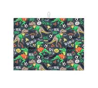 Tappetino scolapiatti in microfibra, grande tappetino scolapiatti per bancone della cucina, tappetino super assorbente, tappetino scolapiatti con dinosauro gioca a calcio, 45,7 x 61 cm, facile da