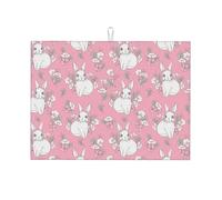 Tappetino scolapiatti in microfibra, grande tappetino scolapiatti per bancone della cucina, tappetino super assorbente, tappetino scolapiatti con coniglietto rosa, 45 x 61 cm, facile da pulire