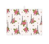 Tappetino scolapiatti in microfibra, grande tappetino scolapiatti per bancone della cucina, tappetino super assorbente, tappetino scolapiatti a torre di rose, 45,7 x 61 cm, facile da pulire