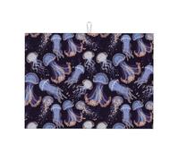 Tappetino scolapiatti in microfibra, grande tappetino scolapiatti per bancone della cucina, tappetino super assorbente, tappetino scolapiatti con stampa meduse blu, 45,7 x 61 cm, facile da pulire