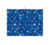 Tappetino scolapiatti in microfibra, grande tappetino scolapiatti per bancone della cucina, tappetino super assorbente, tappetino scolapiatti con conchiglie di meduse blu corallo 45,7 x 61 cm, facile