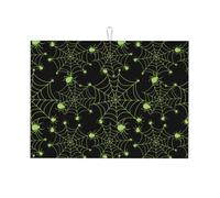 Tappetino scolapiatti in microfibra, grande tappetino scolapiatti per bancone della cucina, tappetino super assorbente, tappetino scolapiatti per Halloween, ragnatela verde, 45,7 x 61 cm, facile da