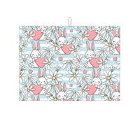 Tappetino scolapiatti in microfibra, grande tappetino scolapiatti per bancone della cucina, tappetino super assorbente, tappetino scolapiatti a righe con coniglietto e fiori, 45,7 x 61 cm, facile da
