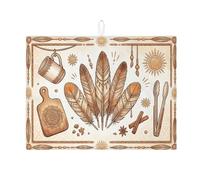 Tappetino scolapiatti in piuma bohémien, per bancone della cucina, tappetino assorbente per scolapiatti marrone, tappetino per scolapiatti in microfibra, motivo tribale autunnale, 45 x 61 cm