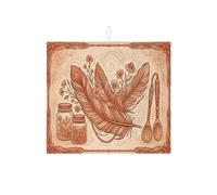 Tappetino scolapiatti in piuma bohémien per bancone della cucina, tappetino assorbente per scolapiatti con motivo floreale marrone, tappetino scolapiatti in microfibra, 40,6 x 45,7 cm