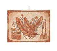 Tappetino scolapiatti in piuma bohémien per bancone della cucina, tappetino assorbente per scolapiatti con motivo floreale marrone, tappetino scolapiatti in microfibra, 45,7 x 61 cm